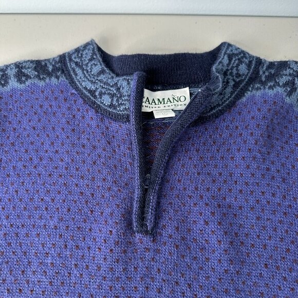 Caamano Pullover Sweater 100% Alpaca Hand Knit Peruvian Purple Floral Large - Picture 5 of 7